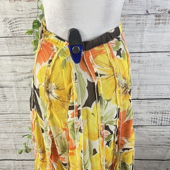 Coldwater Creek Skirt Petite Large Yellow Orange Floral Sheer Midi A Line Boho - Picture 16 of 16